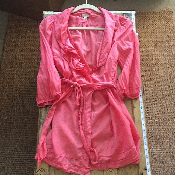 ANTHROPOLOGIE SHEER BLOUSE ODILLE RED BOHO WRAP TOP SEMI SHEER DELICATE TOP 4 - Picture 3 of 8